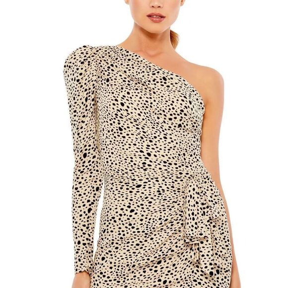 Mac Duggal Dresses & Skirts - Ieena Mac Duggal NWT Animal Print 1-Shoulder Draped Mini Dress in Dalmatian Sz 6